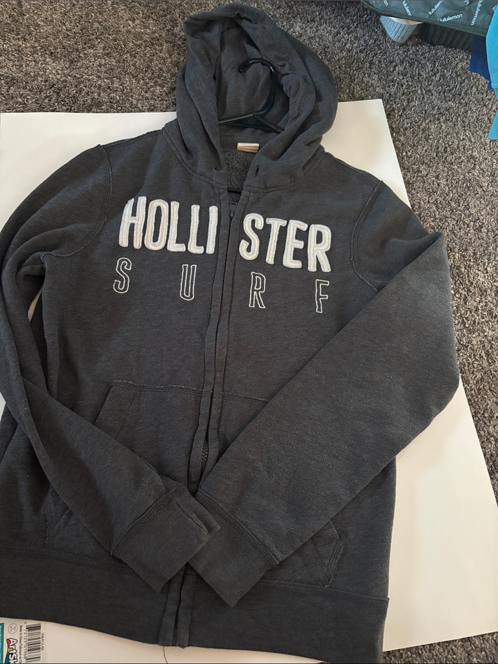 Hollister Charcoal Gray Zip-Up Hoodie with Surf Logo